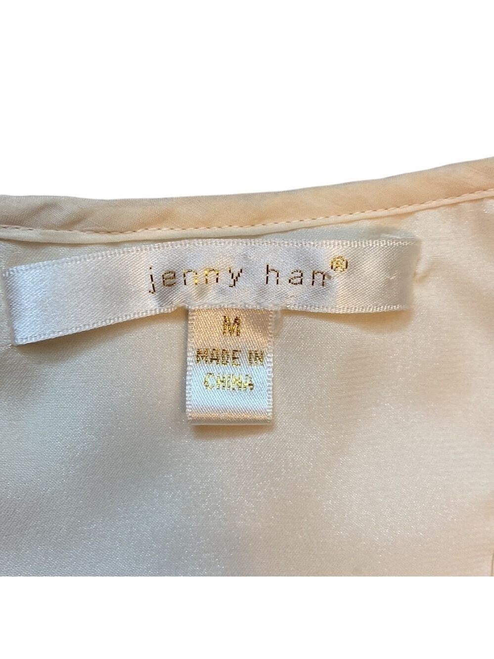 Jenny Han Shift Dress Ruffle Beaded Cotton/Silk Cream Size M - Picture 7 of 8